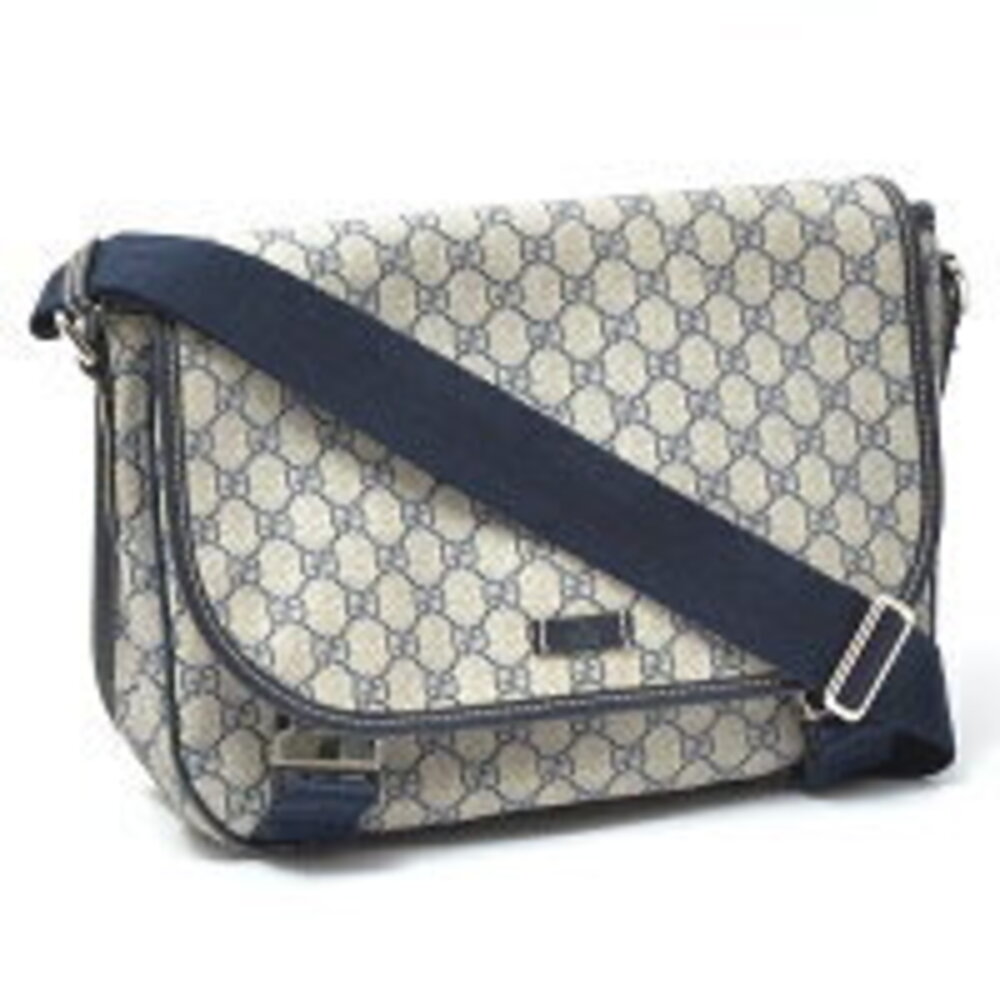 Gucci GG Plus Messenger Bag Shoulder Beige Navy Blue